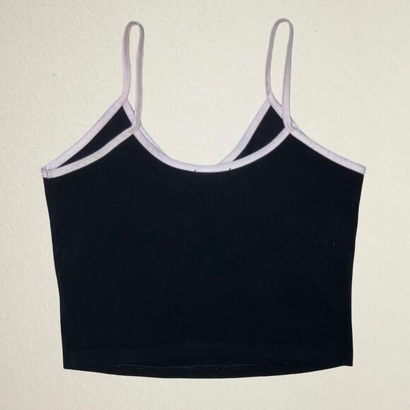 Black cropped v neck camisole with white trim Y2K 90s 2000s whimsigoth boho chic - Picture 2 of 4